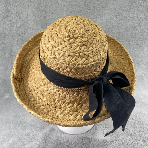 Helen Kaminski Classic 5 Womens OS Tan Raffia Straw Black Ribbon Bow Sun Hat - Picture 3 of 12
